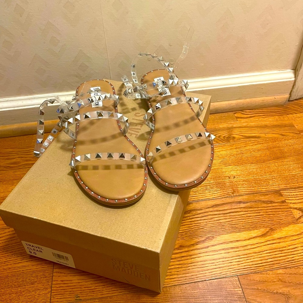 ☀️Steve Madden Sz 9 Women's Studded Sandals - Clear and Tan😎 - Picture 4 of 6